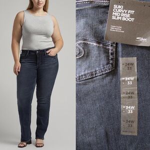 Silver Jeans Co. Plus Size Suki Curvy Fit Mid Rise Slim Boot Jeans 24 W x 33 L